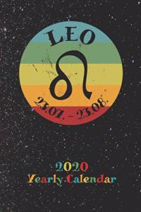 2020 Yearly Calendar - Zodiac Sign Leo