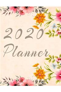2020 Planner Weekly and Monthly Jan 1, 2020 to Dec 31, 2020 year planner Trendy Floral Botanical Garden Pink Orange Yellow turquoise flowers Cover day by day scheduler agenda Weekly & Monthly Planner & planning Calendar Views