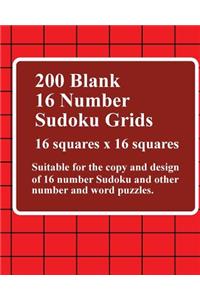 200 Blank 16 Number Sudoku Grids