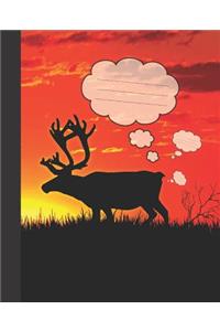 Funny Farting Elk Silhouette Orange Sunset Blank Composition Wide-ruled blank line School Notebook