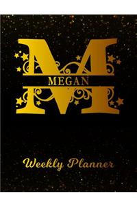 Megan Weekly Planner: 2 Year Personalized Letter M Appointment Book January 2019 - December 2020 Black Gold Cover Writing Notebook & Diary Datebook Calendar Schedule Plan