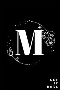 Simple Black Initial Letter M Notebook with Rose Floral Journal for Women, Girls Birthday Gift and School