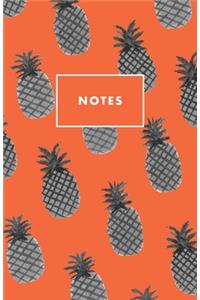 Notes: Red-Orange Pineapples Tropical Palm Beach Paperback Journal / Diary / Notebook with 100 Lined, Cream-colored Pages for Writing Notes and Hand-Painte