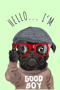 Super Cute Dapper Pug Dog in Sweater with Hat and Glasses Notebook