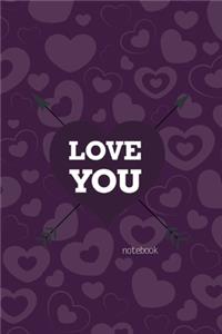 Love You Notebook, Blank Write-in Journal, Dotted Lines, Wide Ruled, Medium (A5) 6 x 9 In (Purple)