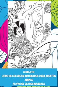 Libro de colorear antiestrés para adultos - Alivio del estrés Mandala - Animal - Conejito