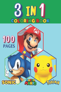 3 in 1 coloring book Sonic Super Mario Pokemon