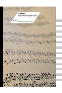 Music Manuscript Paper (Staff Paper) 70 Pages, 12 Staves. Note Cover