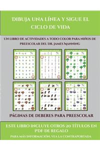 Páginas de deberes para preescolar (Dibuja una línea y sigue el ciclo de vida)