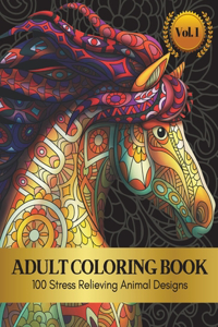 Animal Coloring Book for Adults, 100 Pages: Stress Relieving Coloring Book for Adults