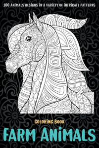 Farm Animals - Coloring Book - 100 Animals designs in a variety of intricate patterns