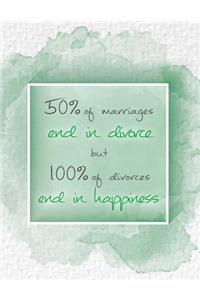 50% of Marriages End in Divorce But 100% of Divorces End in Happiness.