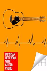 Musician Notebook with Guitar Chord - Guitar/Bass Fretboard Paper Cool Bassist Gift For A Bass Player Notebook guitar chords in orange color Cover