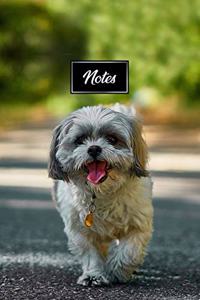 Shih Tzu Dog Pup Puppy Doggie Notebook Bullet Journal Diary Composition Book Notepad - Walking on Forest Road