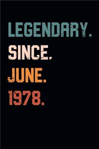 Blank Lined Journal, Notebook, Diary, Planner - Legendary Since June 1978 - 41st Birthday Gift For 41 Years Old Men and Women born in June