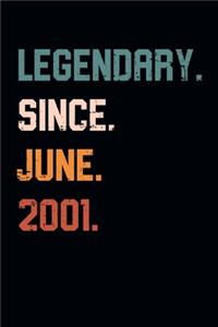 Blank Lined Journal, Notebook, Diary, Planner - Legendary Since June 2001 - 18th Birthday Gift For 18 Years Old Men and Women born in June