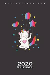 bunte Einhornkatze mit Herz Kalender 2020