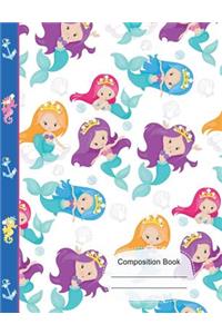 Colorful Little Mermaid Queens 5x5 Quad Ruled Paper