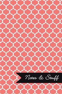 Notes & Stuff - Lined Notebook with Coral Moroccan Trellis Pattern Cover