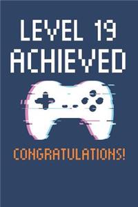 Level 19 Achieved Notebook, Gamers 19th Birthday Blank Lined Journal