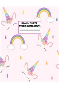 Blank Sheet Music Notebook: Cute Unicorn Matte Cover Design with 110 Pages White Paper Interior for Musician Students and Professionals Playing Piano, Ukelele, Mandolin and oth