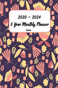 2020-2024 5 Year Monthly Planner Leaves 8.5X11