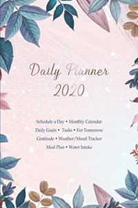 Daily Planner 2020 Schedule a Day. Monthly Calendar. Daily Goals. Tasks. For Tomorrow. Gratitude. Weather / Mood Tracker. Meal Plan. Water Intake.