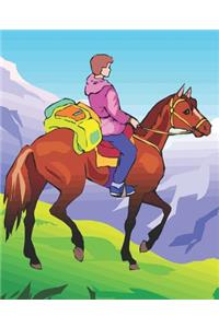 Horse Illustration School Composition Book Equine Pack Horse on Mountain Trail