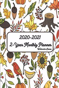 2020-2021 2-Year Watercolor Leaves Monthly Planner 6x9
