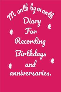 Month by month Diary For Recording Birthdays and anniversaries