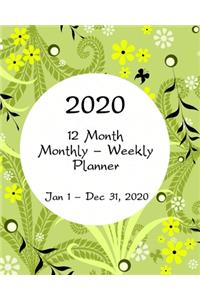 2020 - 12 Month Monthly - Weekly Planner - Jan. 1 - Dec. 31, 2020