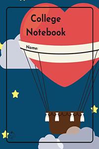 College Notebook: Student workbook Journal Diary Hot air balloon cover notepad by Raz McOvoo: valentine day black sky night heart stars