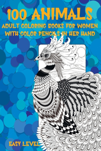 Adult Coloring Books for Women with Color Pencils in her hand - 100 Animals - Easy Level