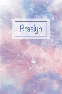 Braelyn: First Name Personalized Notebook, College Ruled (Lined) Journal, Cute Pastel Notepad with Marble Pattern for Girls, Teens and Women