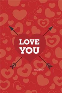 Love You Notebook, Blank Write-in Journal, Dotted Lines, Wide Ruled, Medium (A5) 6 x 9 In (Red)