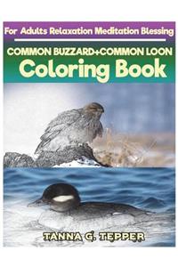 COMMON BUZZARD+COMMON LOON Coloring book for Adults Relaxation Meditation Bles: Sketch coloring book Grayscale Pictures