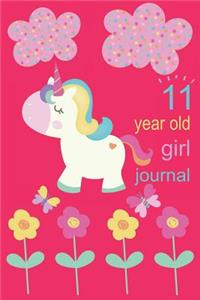 11 Year Old Girl Journal: Cute Pink Unicorn Diary for Little Girls with Blue Rainbow, Flowers and Butterflies