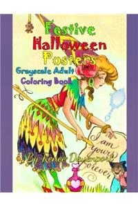 Festive Halloween Posters Grayscale Adult Coloring Book