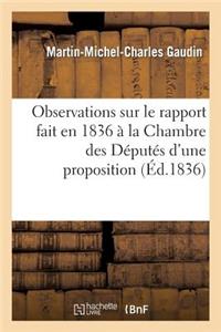 Observations Sur Le Rapport Fait En 1836 À La Chambre Des Députés d'Une Proposition Concernant