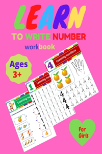 Learn to Write Number Workbook learning Numbers For GIRLS Age 3+
