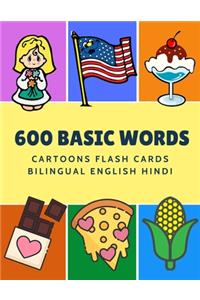 600 Basic Words Cartoons Flash Cards Bilingual English Hindi
