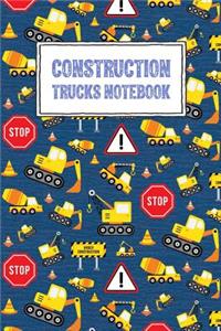 Digger Notebook: Construction Themed Wide Ruled School Composition Notebook with Diggers, Excavators and Trucks design, 120 Blank Lined Pages, 6 x 9