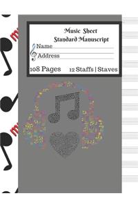 Music Sheet Standard Manuscript -108 Pages 12 Staffs - Staves