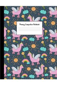 Primary Composition Notebook: Cute Magical Unicorns Navy Draw and Write Journal Story Paper with Picture Space Learning for Grades K-2 Students Kids Boys Girls Large, 8.5 x 11