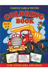 Famous Cars and Trucks Coloring Book for Toddlers and Kids Age 2-8