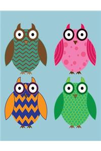 Notebook: Owls on Blue Cover - Blank Notebook / Sketch / Drawing Book - 8.5 X 11 Paper - Unlined Notebook / Journal - 100 Pages