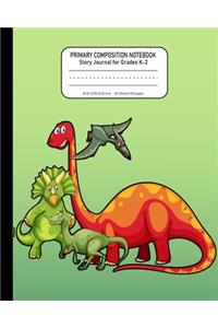 Primary Composition Notebook Story Journal Grades K-2: Drawing Space Handwriting Practice Lined Notebook Wide Rule Lined Dotted Dashed Midline - 120 Pages - Kindergarten to Early Childhood (Cute Dinosaur