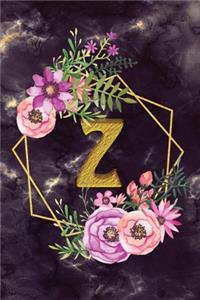 Z: Personalized Dot Grid Bullet BUJO Notebook Journal Modern Floral Gold Initial Monogram Letter Z - Many Usage Handy Travel Size For Women Teens