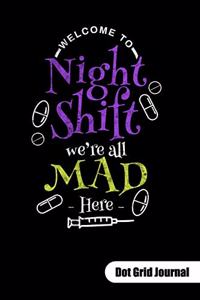 Welcome to night shift we´re all mad here. Dot Grid Journal