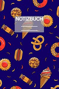 Notizbuch A5 Muster Süssiegkeiten Eis Bonbons Brezel Burger